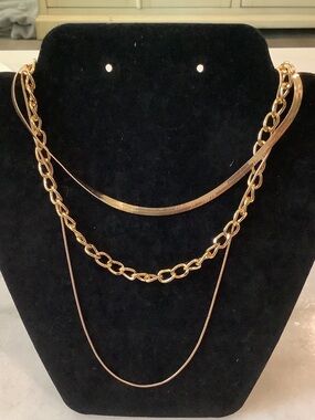 Gold-Tone Triple Layer Necklace, Brand New